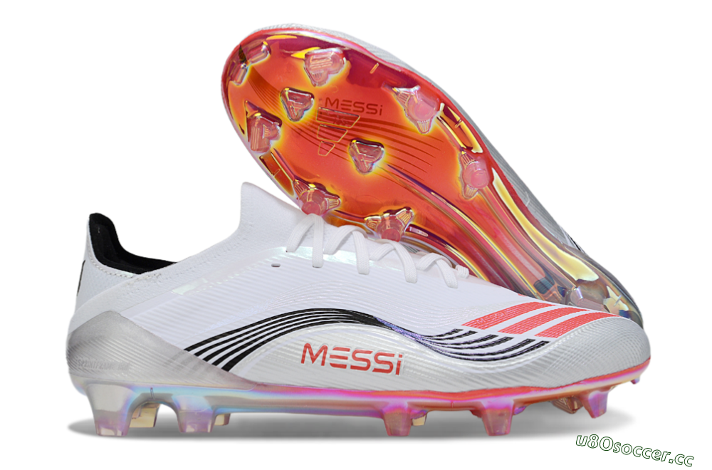 Unisex Messi x Adidas F50 Elite FG Firm Ground Low-Tops Football Boots - White/Silver/Red 2
