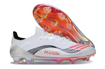 Unisex Messi x Adidas F50 Elite FG Firm Ground Low-Tops Football Boots - White/Silver/Red