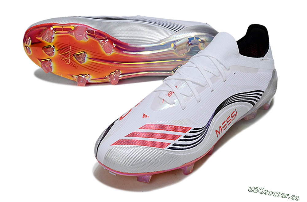 Unisex Messi x Adidas F50 Elite FG Firm Ground Low-Tops Football Boots - White/Silver/Red 3
