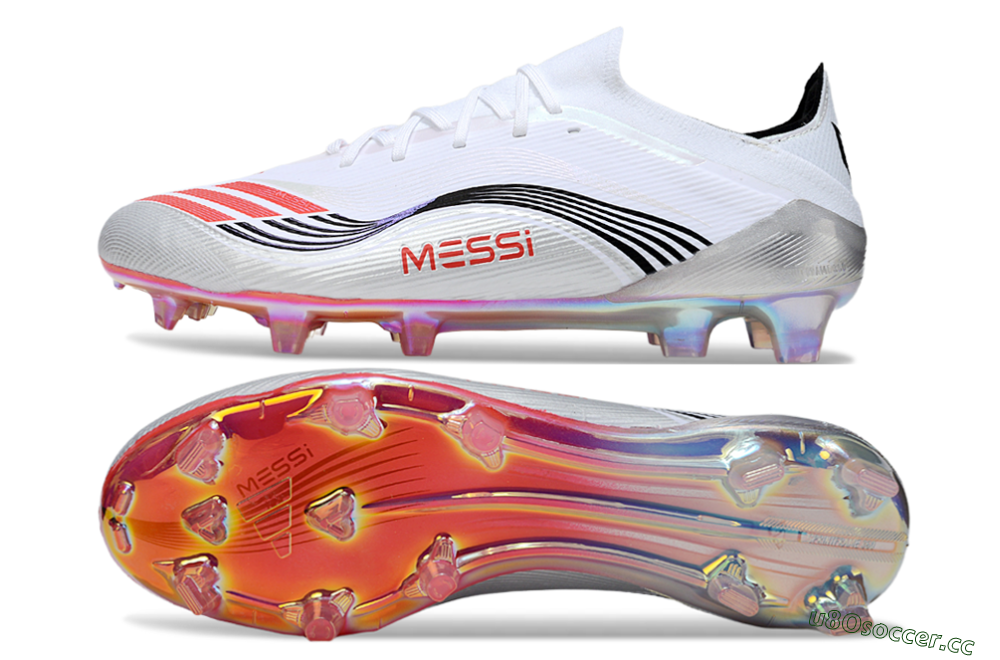 Unisex Messi x Adidas F50 Elite FG Firm Ground Low-Tops Football Boots - White/Silver/Red 1
