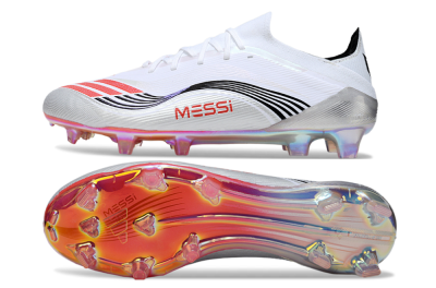 Unisex Messi x Adidas F50 Elite FG Firm Ground Low-Tops Football Boots - White/Silver/Red