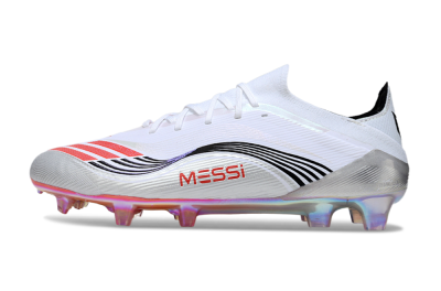 Unisex Messi x Adidas F50 Elite FG Firm Ground Low-Tops Football Boots - White/Silver/Red