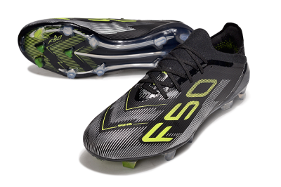 Unisex Adidas F50 Elite FG Firm Ground Low-Tops Football Boots - Black/Yellow/Silver