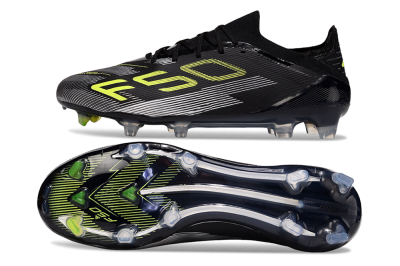 Unisex Adidas F50 Elite FG Firm Ground Low-Tops Football Boots - Black/Yellow/Silver