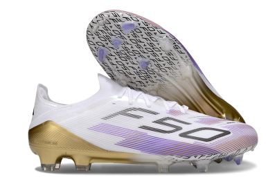 Unisex Adidas F50 Elite FG Firm Ground Low-Tops Football Boots - White/Purple/Black