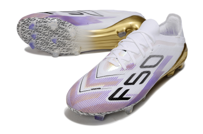 Unisex Adidas F50 Elite FG Firm Ground Low-Tops Football Boots - White/Purple/Black