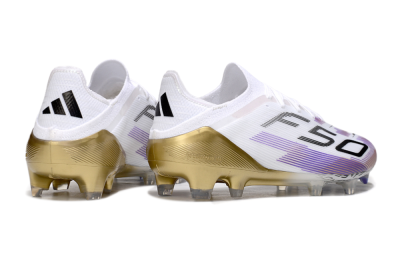 Unisex Adidas F50 Elite FG Firm Ground Low-Tops Football Boots - White/Purple/Black