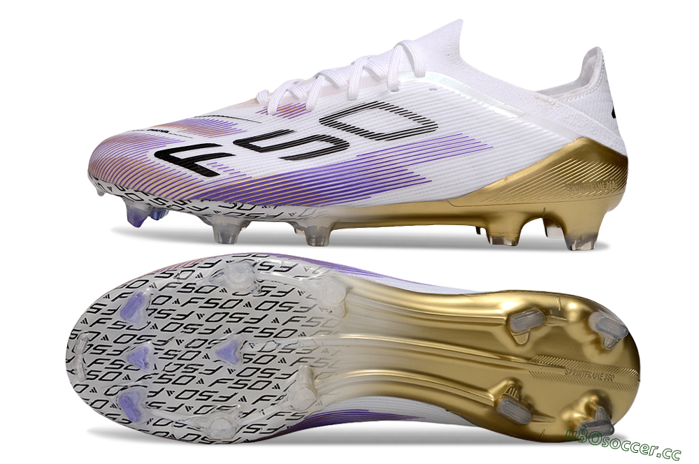 Unisex Adidas F50 Elite FG Firm Ground Low-Tops Football Boots - White/Purple/Black 1