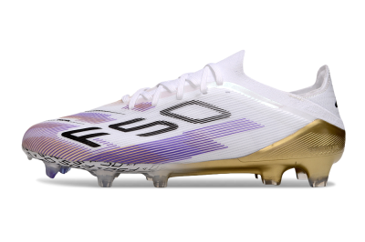 Unisex Adidas F50 Elite FG Firm Ground Low-Tops Football Boots - White/Purple/Black