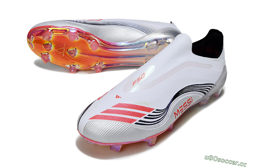 Unisex Messi x Adidas F50 Elite FG Firm Ground Low-Tops Football Boots - White/Silver/Red 3