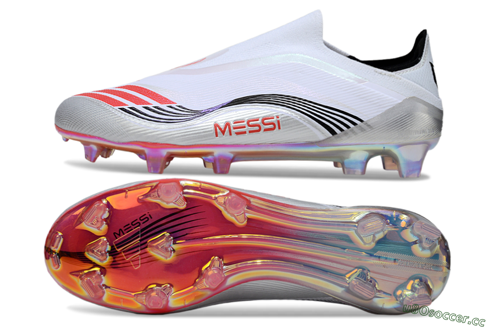 Unisex Messi x Adidas F50 Elite FG Firm Ground Low-Tops Football Boots - White/Silver/Red 1
