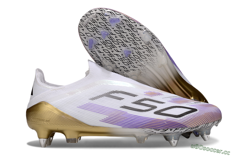 Unisex Adidas F50 Elite Laceless FG Firm Ground Low-Tops Football Boots - White/Purple/Black 2