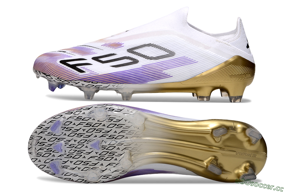 Unisex Adidas F50 Elite Laceless FG Firm Ground Low-Tops Football Boots - White/Purple/Black 1
