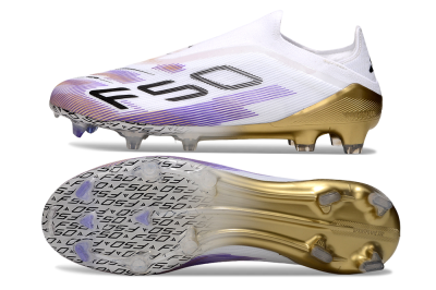 Unisex Adidas F50 Elite Laceless FG Firm Ground Low-Tops Football Boots - White/Purple/Black