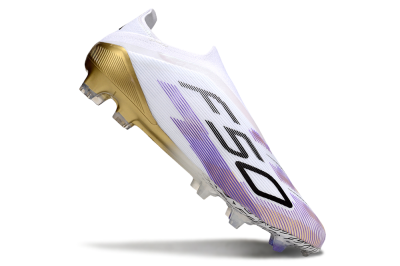 Unisex Adidas F50 Elite Laceless FG Firm Ground Low-Tops Football Boots - White/Purple/Black