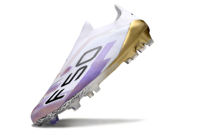 Unisex Adidas F50 Elite Laceless FG Firm Ground Low-Tops Football Boots - White/Purple/Black