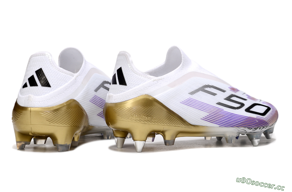 Unisex Adidas F50 Elite Laceless FG Firm Ground Low-Tops Football Boots - White/Purple/Black 6