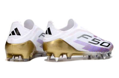 Unisex Adidas F50 Elite Laceless FG Firm Ground Low-Tops Football Boots - White/Purple/Black