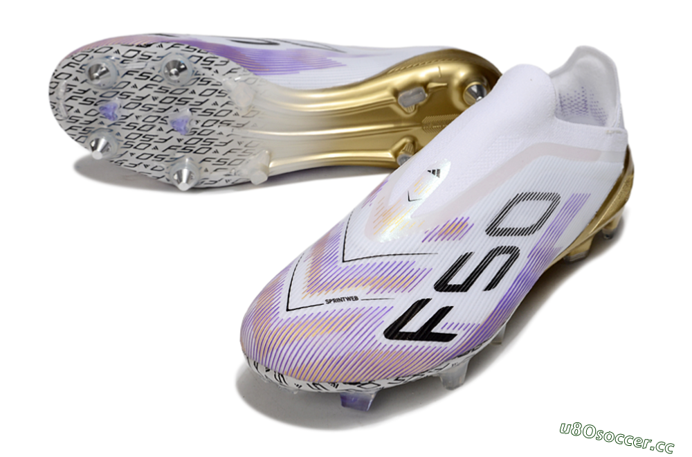 Unisex Adidas F50 Elite Laceless FG Firm Ground Low-Tops Football Boots - White/Purple/Black 3
