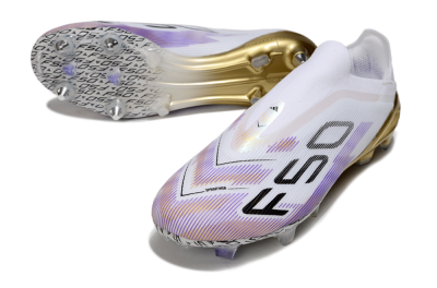 Unisex Adidas F50 Elite Laceless FG Firm Ground Low-Tops Football Boots - White/Purple/Black