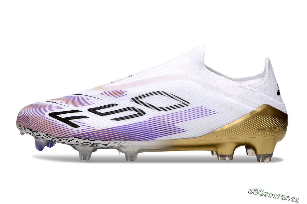 Unisex Adidas F50 Elite Laceless FG Firm Ground Low-Tops Football Boots - White/Purple/Black 0