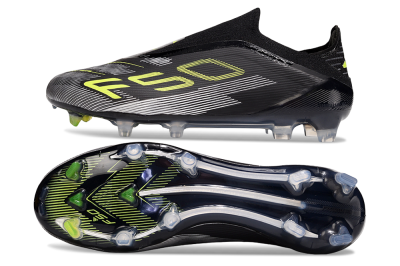 Unisex Adidas F50 Elite Laceless FG Firm Ground Low-Tops Football Boots - Black/Yellow/Silver