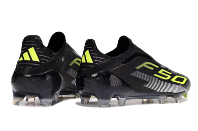 Unisex Adidas F50 Elite Laceless FG Firm Ground Low-Tops Football Boots - Black/Yellow/Silver
