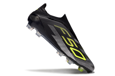 Unisex Adidas F50 Elite Laceless FG Firm Ground Low-Tops Football Boots - Black/Yellow/Silver