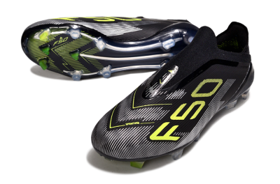 Unisex Adidas F50 Elite Laceless FG Firm Ground Low-Tops Football Boots - Black/Yellow/Silver