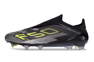 Unisex Adidas F50 Elite Laceless FG Firm Ground Low-Tops Football Boots - Black/Yellow/Silver