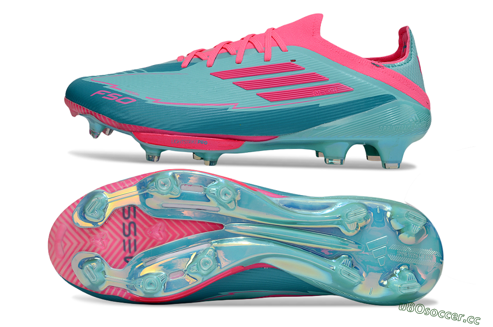 Men's Messi x Adidas F50+ Elite Lightstrike Pro FG Firm Ground Low-Tops Football Boots - Jade/Pink 1