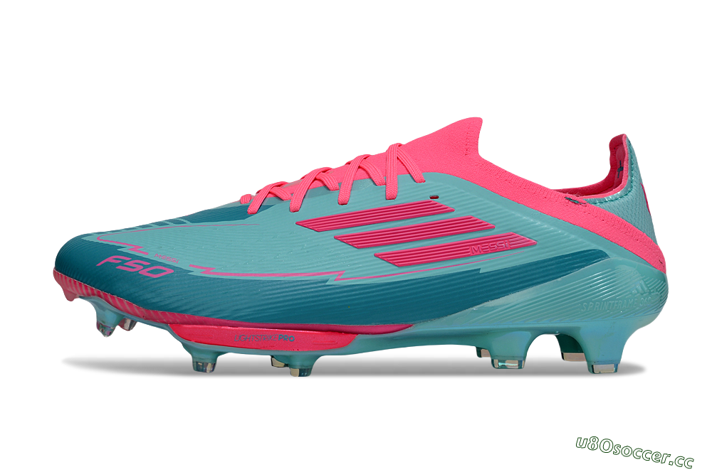 Men's Messi x Adidas F50+ Elite Lightstrike Pro FG Firm Ground Low-Tops Football Boots - Jade/Pink 0