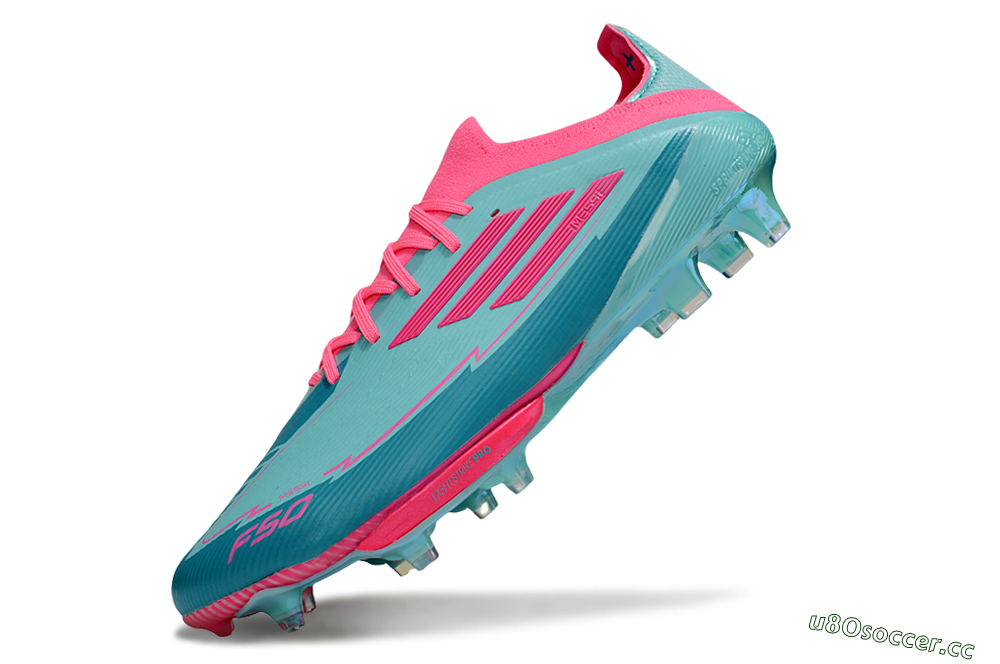 Men's Messi x Adidas F50+ Elite Lightstrike Pro FG Firm Ground Low-Tops Football Boots - Jade/Pink 5
