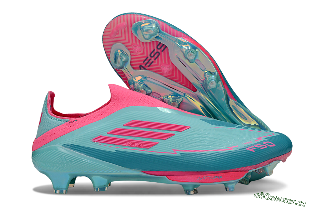 Men's Messi x Adidas F50+ Elite Lightstrike Pro FG Firm Ground Low-Tops Football Boots - Jade/Pink 2