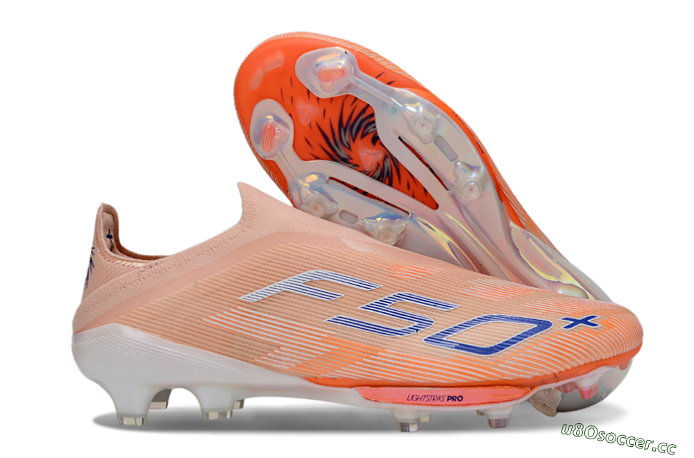 Men's Adidas F50+ Elite Lightstrike Pro Laceless FG Firm Ground Low-Tops Football Boots - Pink/Orange/White 2