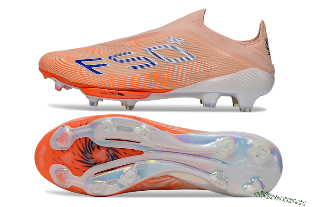 Men's Adidas F50+ Elite Lightstrike Pro Laceless FG Firm Ground Low-Tops Football Boots - Pink/Orange/White 1