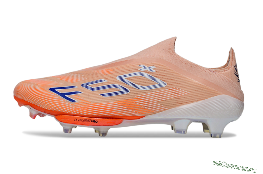 Men's Adidas F50+ Elite Lightstrike Pro Laceless FG Firm Ground Low-Tops Football Boots - Pink/Orange/White 0