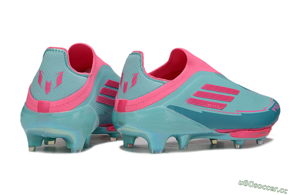 Men's Messi x Adidas F50+ Elite Lightstrike Pro Laceless FG Firm Ground Low-Tops Football Boots - Jade/Pink 6