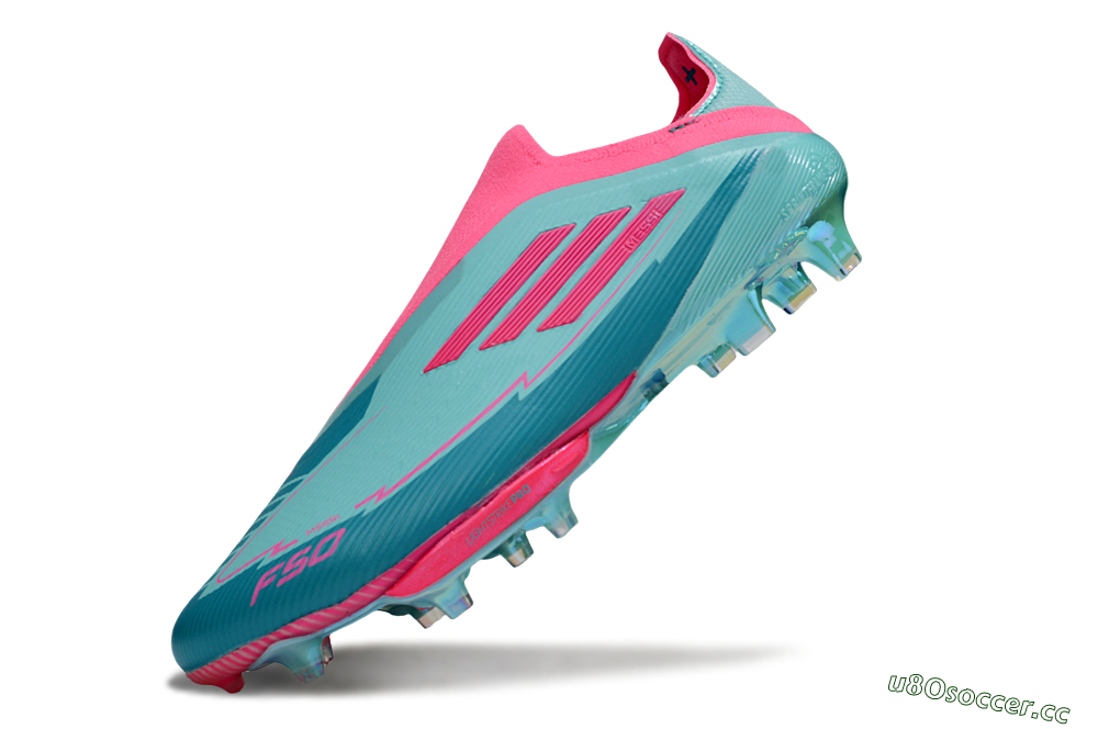 Men's Messi x Adidas F50+ Elite Lightstrike Pro Laceless FG Firm Ground Low-Tops Football Boots - Jade/Pink 5
