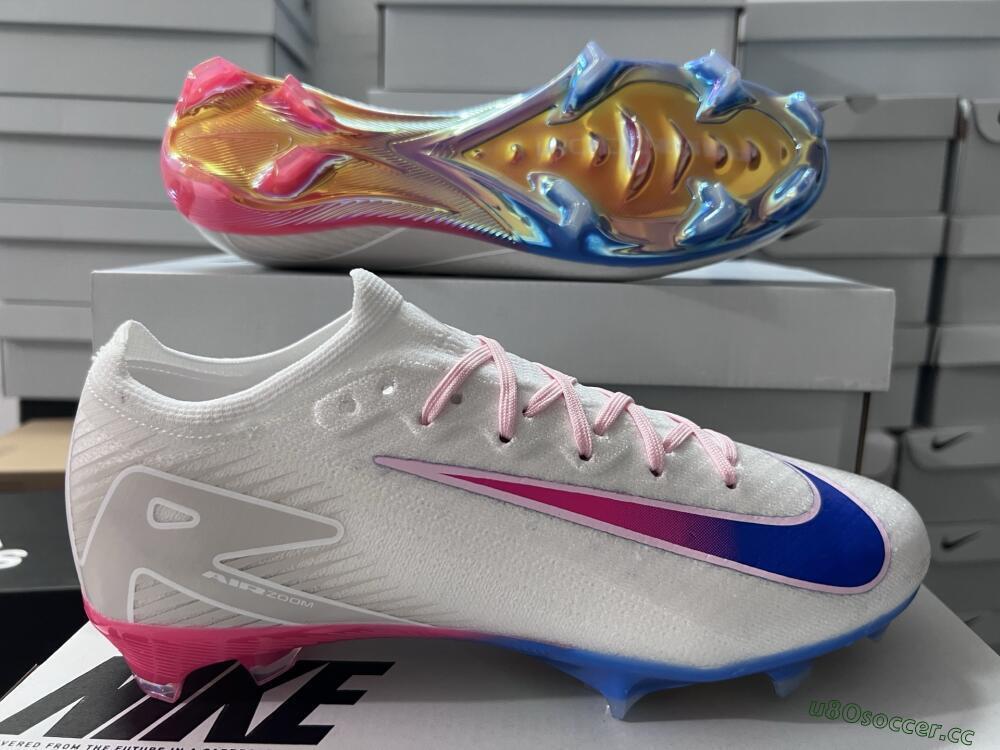 Unisex Nike Air Zoom Mercurial Vapor 16 Elite FG Firm Ground Low-Tops Football Boots - White/Blue/Pink