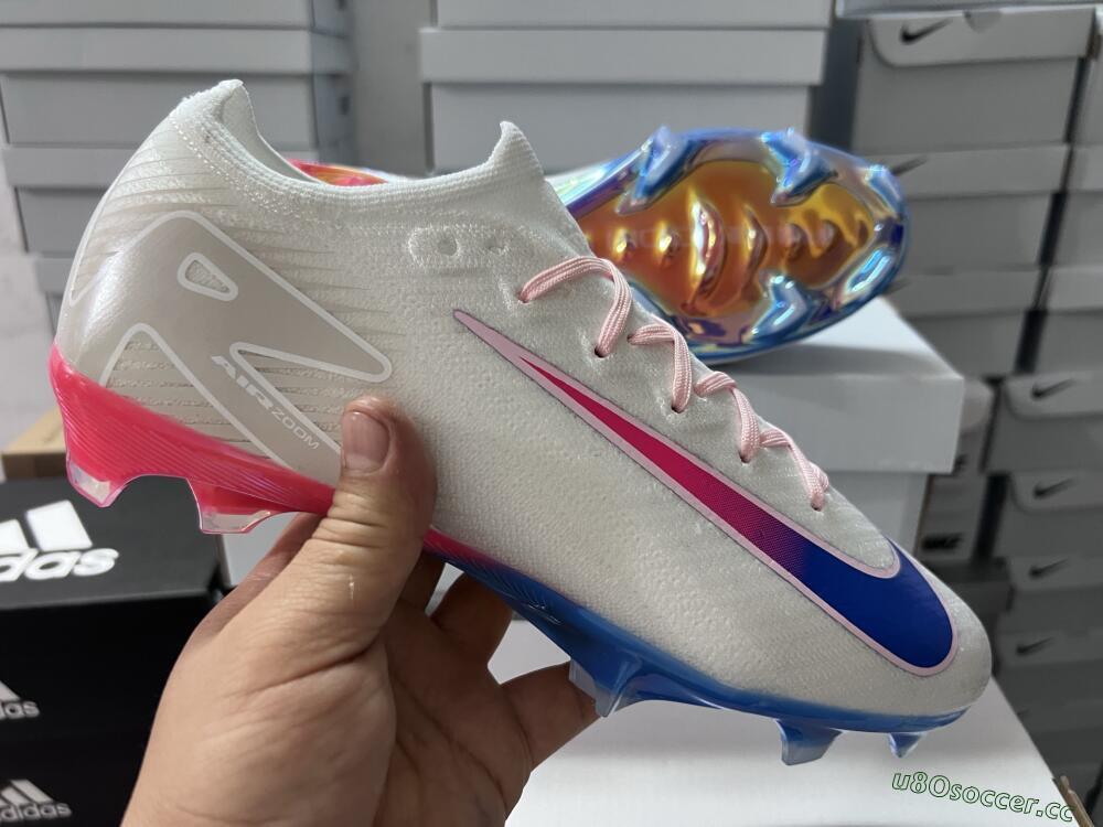 Unisex Nike Air Zoom Mercurial Vapor 16 Elite FG Firm Ground Low-Tops Football Boots - White/Blue/Pink