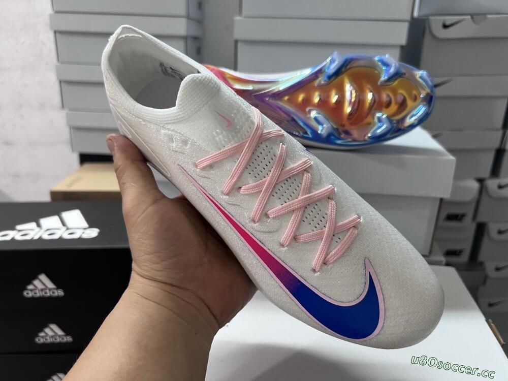Unisex Nike Air Zoom Mercurial Vapor 16 Elite FG Firm Ground Low-Tops Football Boots - White/Blue/Pink