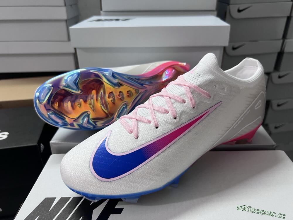 Unisex Nike Air Zoom Mercurial Vapor 16 Elite FG Firm Ground Low-Tops Football Boots - White/Blue/Pink