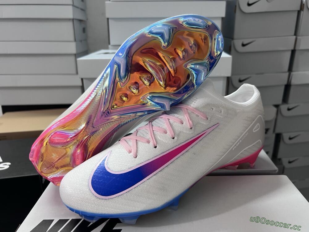 Unisex Nike Air Zoom Mercurial Vapor 16 Elite FG Firm Ground Low-Tops Football Boots - White/Blue/Pink