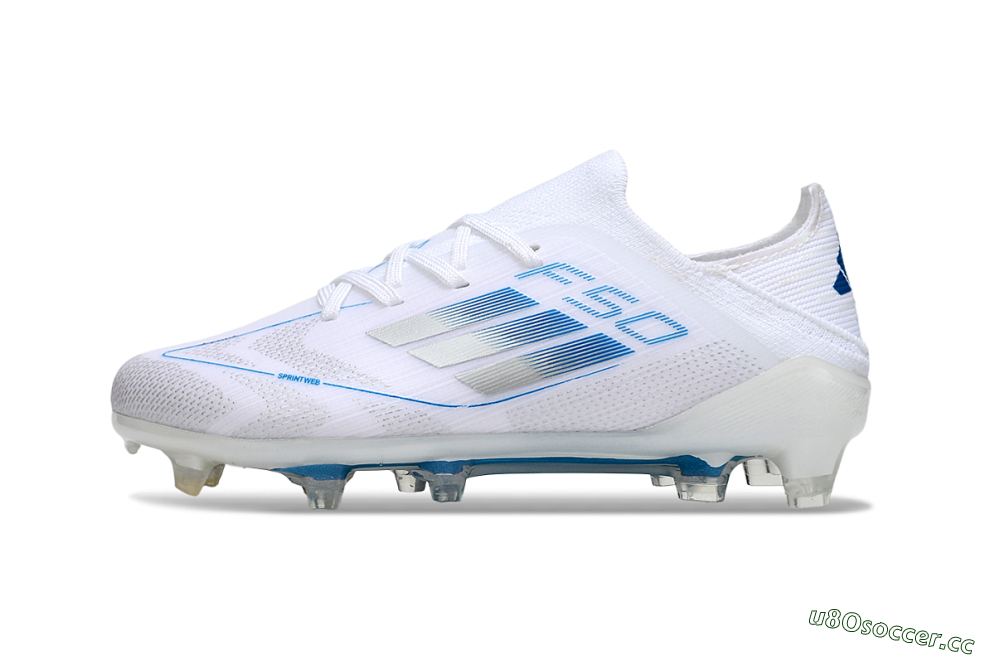 Kids Adidas F50 Elite FG Firm Ground Low-Tops Football Boots - White/Blue/Silver 2