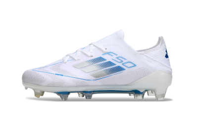Kids Adidas F50 Elite FG Firm Ground Low-Tops Football Boots - White/Blue/Silver