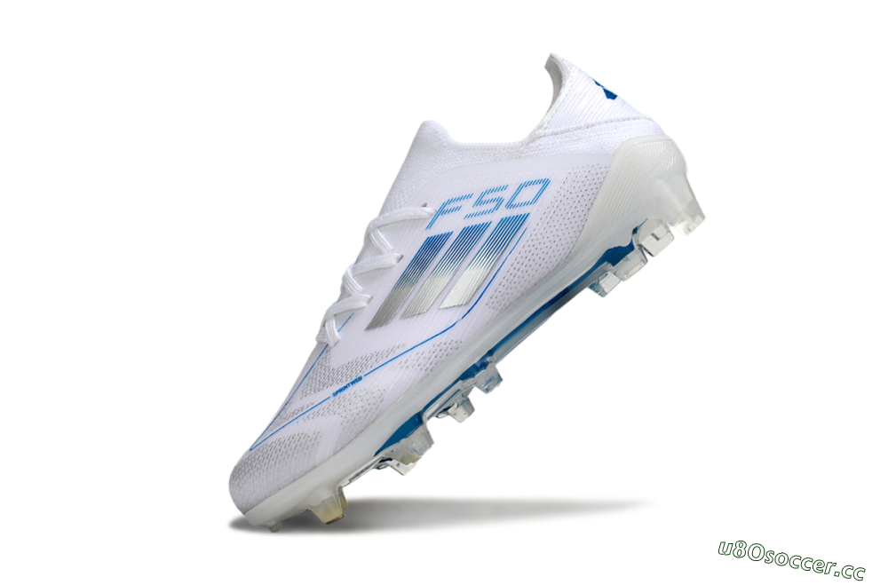 Kids Adidas F50 Elite FG Firm Ground Low-Tops Football Boots - White/Blue/Silver 4