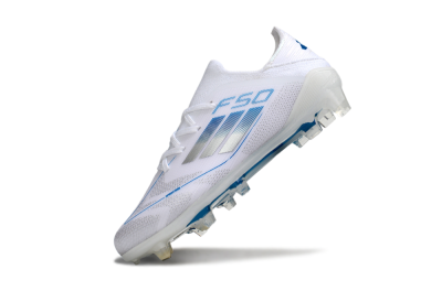 Kids Adidas F50 Elite FG Firm Ground Low-Tops Football Boots - White/Blue/Silver