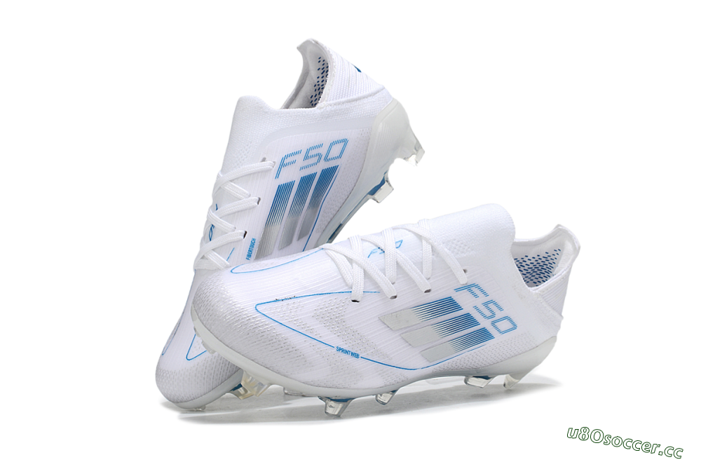 Kids Adidas F50 Elite FG Firm Ground Low-Tops Football Boots - White/Blue/Silver 0
