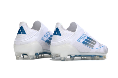 Kids Adidas F50 Elite FG Firm Ground Low-Tops Football Boots - White/Blue/Silver